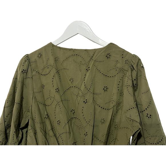 SANCTUARY TOP WOMENS SIZE XLARGE COTTON EYELET BUTTON FRONT BLOUSE GREEN NEW - Picture 9 of 14